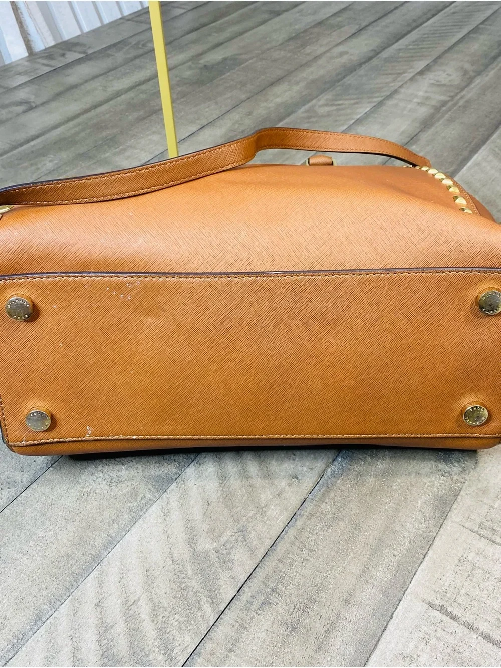 Michael Kors Selma Studded Large Brown Satchel Zip, Gold Hardware, Strap